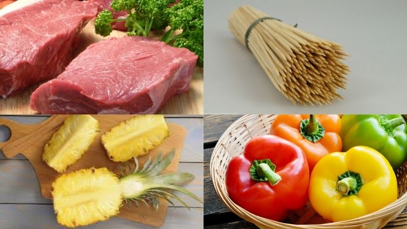 Nguyên liệu làm thịt xiên nướng rau củ 