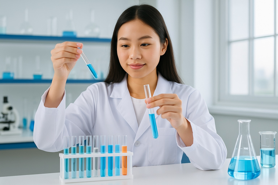 Sinh viên ngành Hóa học thực hành trong phòng thí nghiệm – bước chuẩn bị vững chắc cho Shbet800 khuyến mãi siêu lớn tương lai.