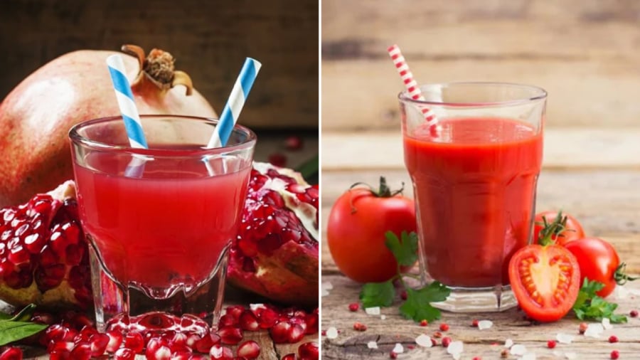 Nước ép lựu, nước ép cà chua là những loại đồ uống tự nhiên tốt cho Mừng SHBET phiên bản mới 2025, giúp da 