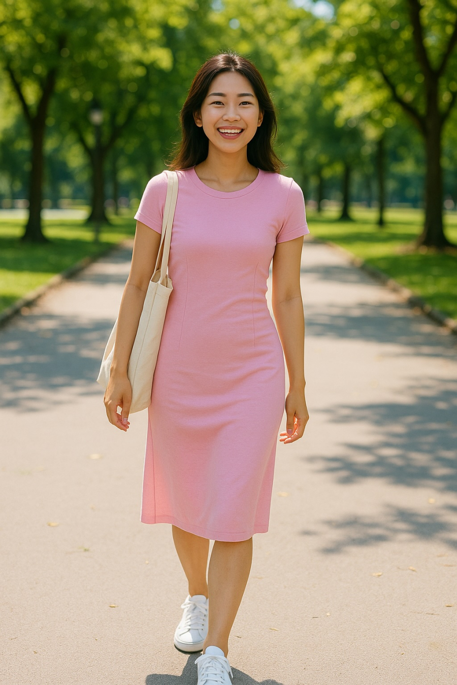 Váy hồng pastel ngọt ngào giúp nàng thêm phần nữ tính và nổi bật trong ngày hè rực rỡ.