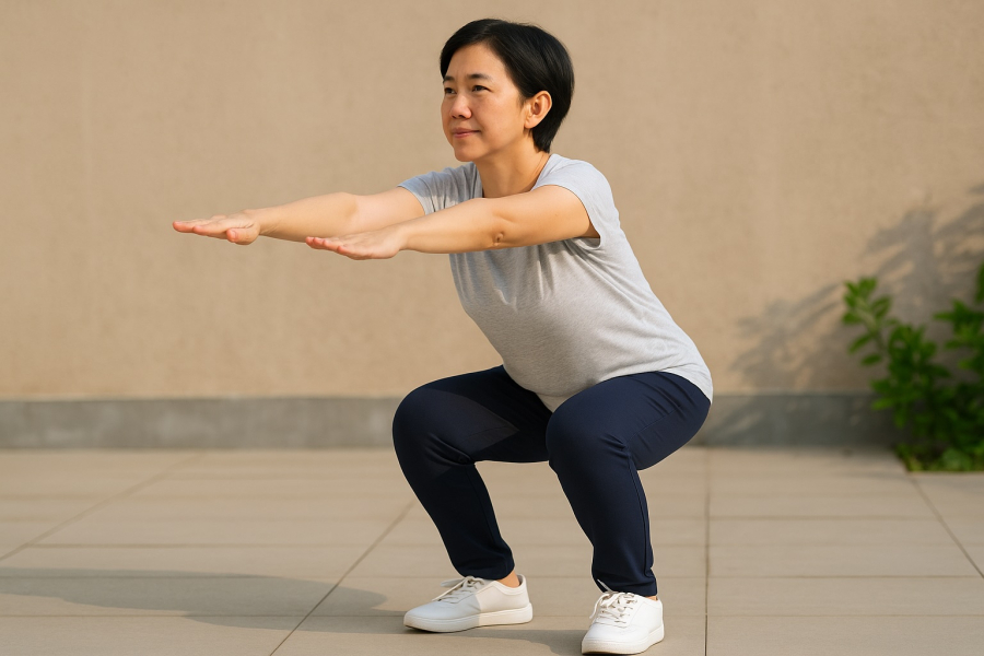 Những bài tập đơn giản như squat mang lại lợi ích lớn cho xương khớp và sự dẻo dai khi có tuổi.
