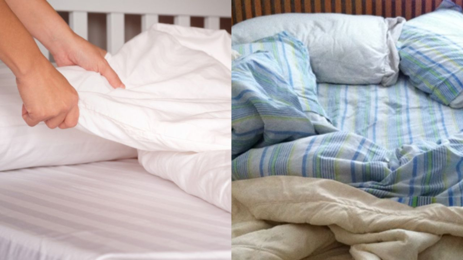 Hãy tung chăn màn để ánh sáng tự nhiên diệt khuẩn, đi đánh răng, vệ sinh sau đó hãy gấp sau