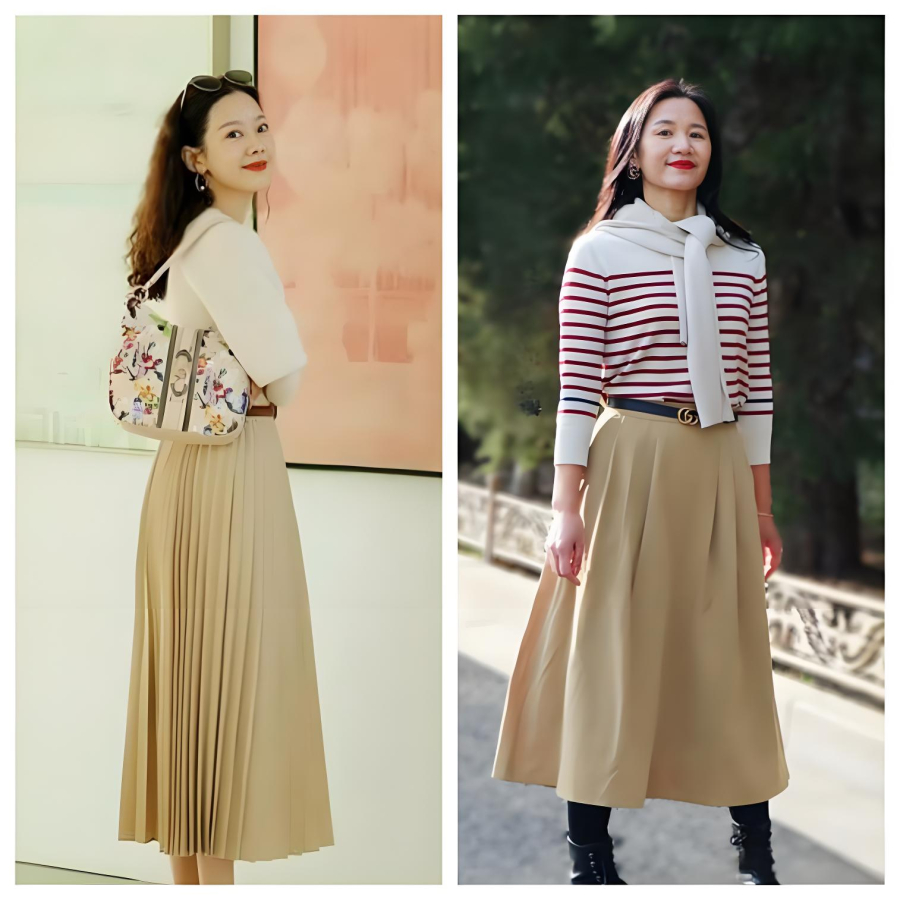 Màu kaki be được xem là “cứu tinh” của phụ nữ tuổi trung niên. 