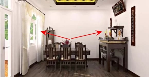 Vị trí lý tưởng cho bàn thờ là nơi có thể tựa lưng vào bức tường vững chắc, phía trước thoáng đãng nhưng không bị nắng gắt hay gió mạnh thổi trực tiếp. 