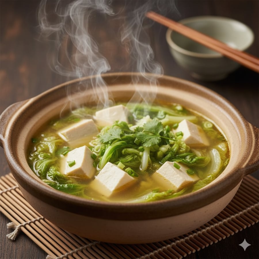 Canh cải thảo đậu phụ thanh nhẹ, nóng hổi – món ngon đơn giản cho ngày se lạnh.