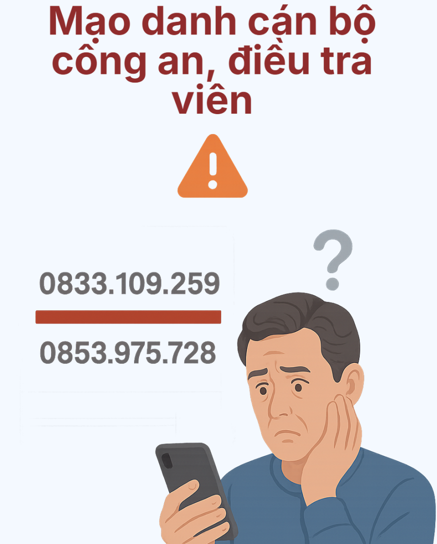 Công an tỉnh Bình Định cũng cảnh báo về 2 số điện thoại mạo danh nhân viên điện lực để lừa đảo, chiếm đoạt hàng trăm triệu đồng: 0889.050.231 và 0917.896.904. Với thủ đoạn tương tự, các đối tượng sử dụng nhiều số điện thoại như 0598.428.337, 0598.427.578, 0819.343.248… tiếp cận người dân tại nhiều quận ở Hà Nội để lừa đảo.  