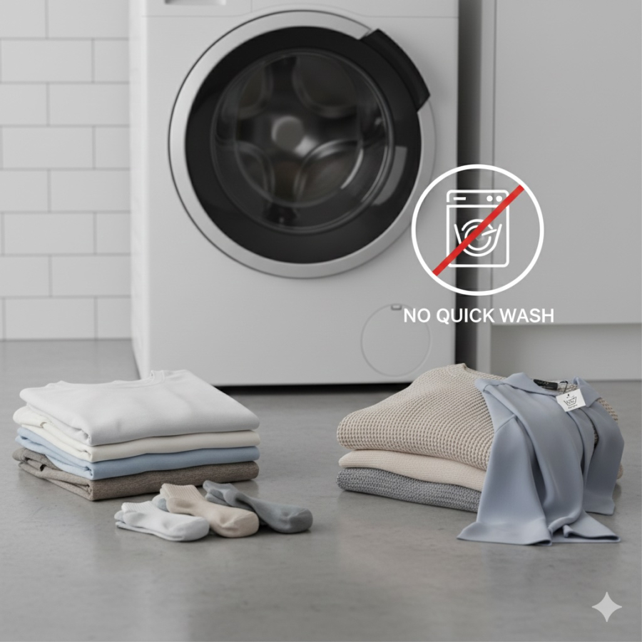 Các chất liệu mỏng hoặc dễ hỏng không phù hợp với chế độ giặt nhanh.