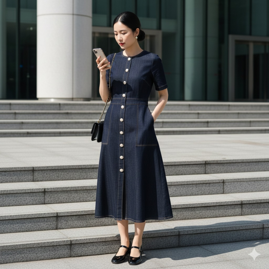Một chiếc váy dài màu trung tính là món đồ không thể thiếu để tạo nên set đồ tối giản hoàn hảo