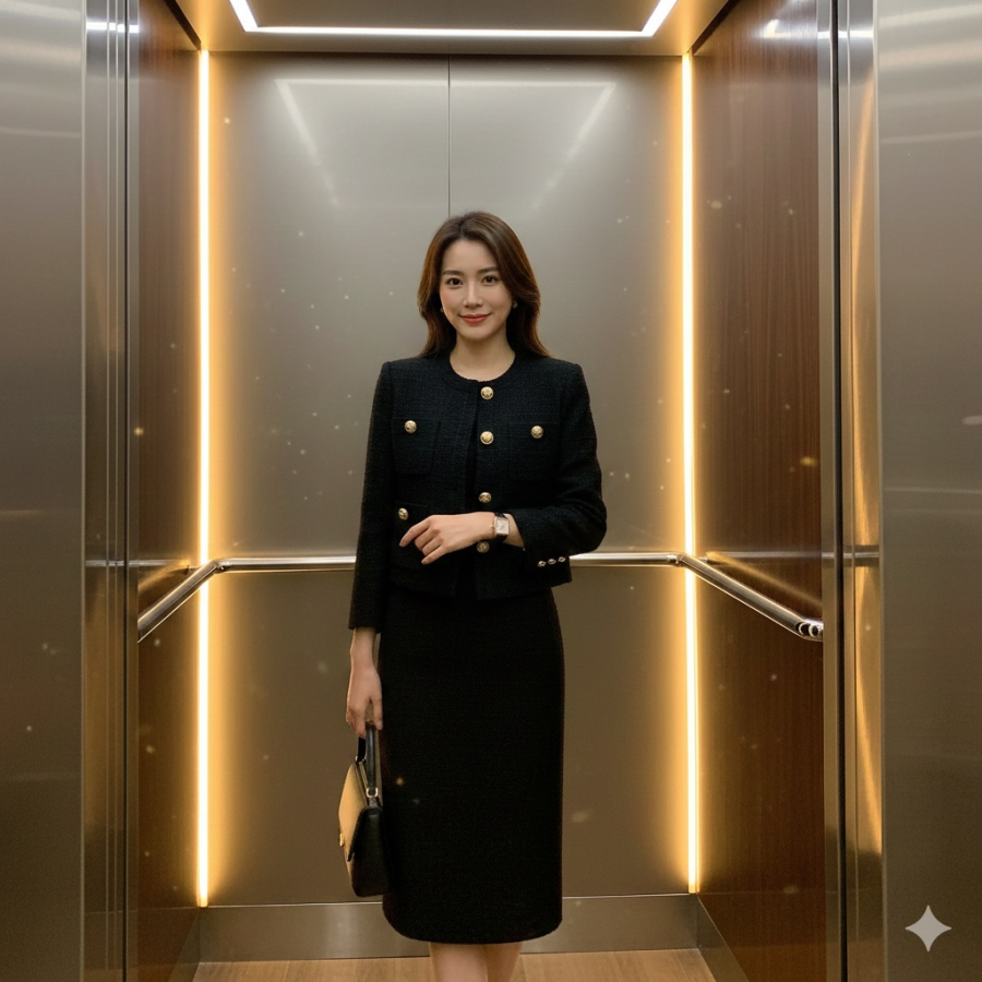 Nếu blazer đại diện cho sự sắc sảo thì áo dạ cổ tròn lại mang đến cảm giác mềm mại, nhẹ nhàng hơn
