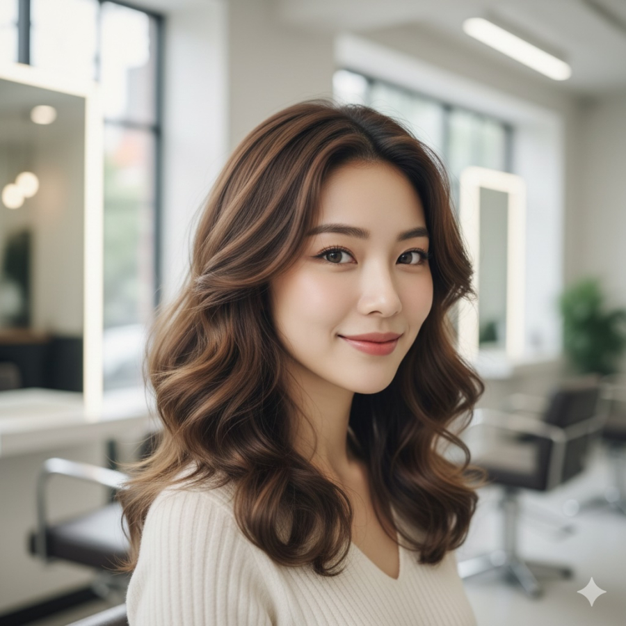 Với những ai sợ tóc suôn khiến gương mặt trông thiếu sức sống, tóc lửng uốn sóng nhẹ là lựa chọn rất đáng thử