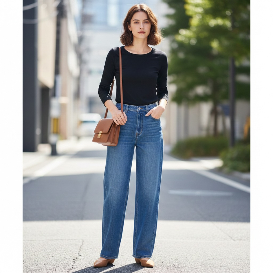 Áo thun dài tay là lựa chọn an toàn nhưng không hề đơn điệu khi đi cùng quần jeans