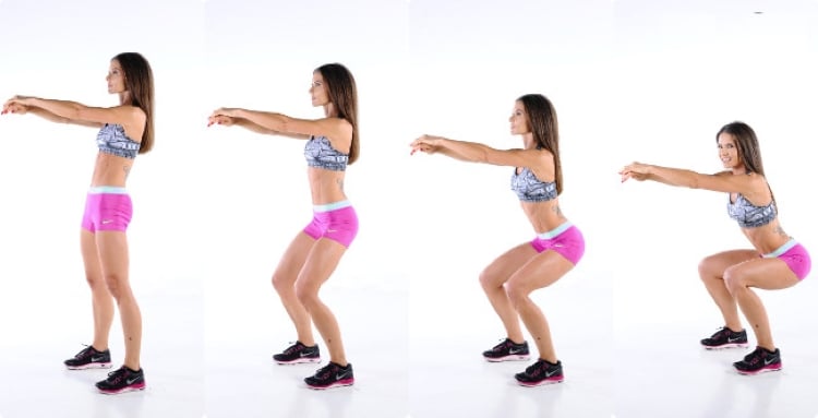 Hướng dẫn cách tập động tác squat đứng lên ngồi xuống. (Ảnh minh họa)
