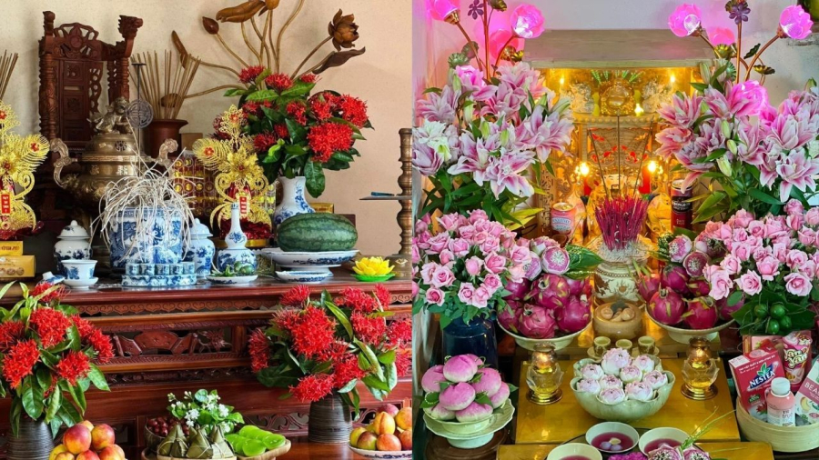Ngày mùng 1 tháng Chạp, gia chủ có thể đặt mâm cỗ và bình hoa tươi lên bàn thờ để cầu tháng mới bình an, may mắn.