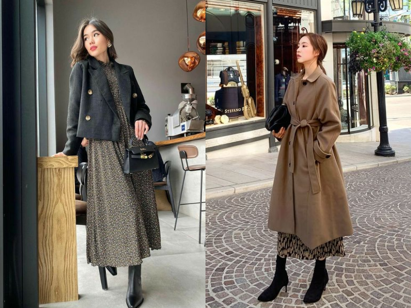 Khi thời tiết lạnh hơn, váy dệt kim hoặc váy len là lựa chọn hợp lý, vừa giữ ấm vừa không làm mất đi nét nữ tính.
