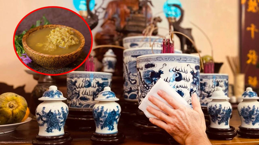 Gia chủ có thể sử dụng rượu gừng pha với nước ấm để lau bàn thờ.