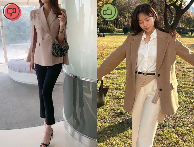 Thay vào đó, blazer dáng cơ bản với phom đứng, vai gọn và chất liệu dày dặn sẽ là lựa chọn an toàn hơn cho Tết 2026.
