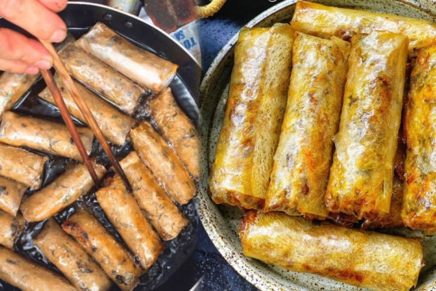 Một mẹo nhỏ là có thể pha vài giọt nước cốt chanh hoặc giấm vào dầu khi rán, vỏ nem sẽ vàng đẹp hơn.