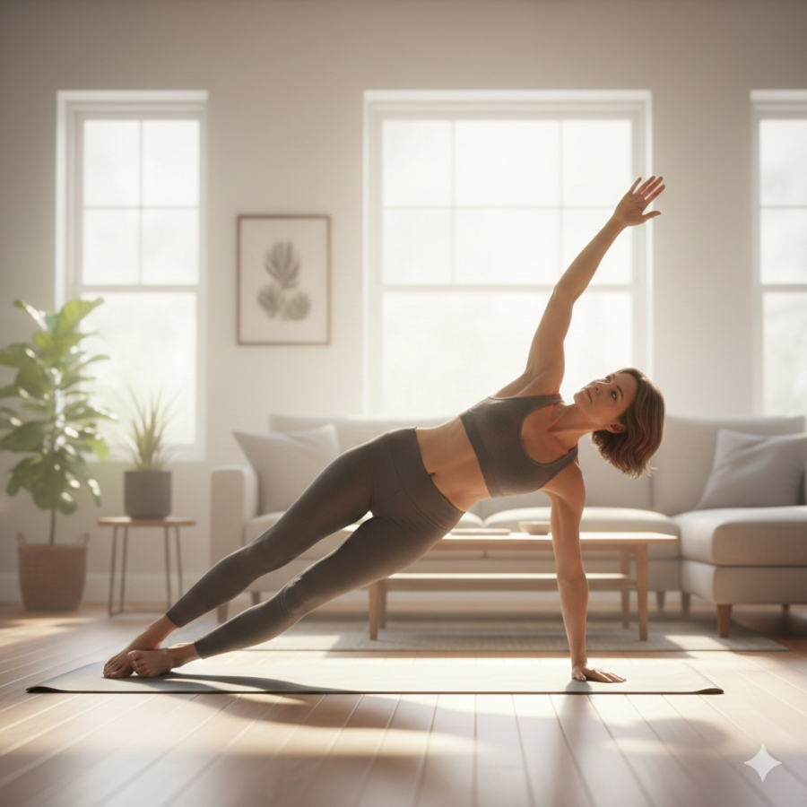 Plank kết hợp hạ hông giúp kích hoạt cơ bụng dưới và cơ xiên, hỗ trợ giảm mỡ bụng sau tuổi 50.
