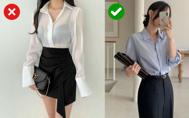 Những chất liệu quá mỏng, dễ lộ nội y hoặc chi tiết xuyên thấu dày đặc có thể khiến hình ảnh thiếu chuyên nghiệp trong các cuộc họp đầu năm.