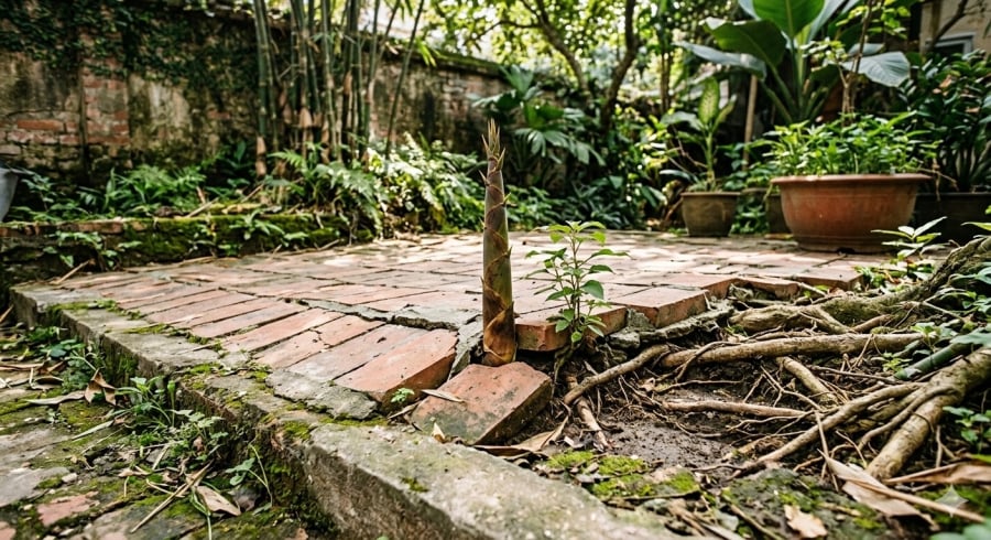Hệ rễ ngầm khỏe và sinh trưởng nhanh dễ làm đội nền, phá vỡ lớp lát sân nếu không có biện pháp kiểm soát.