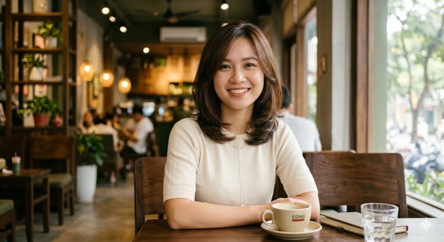 Tóc ngang vai layer tạo độ bồng bềnh, giúp diện mạo trông trẻ trung hơn.
