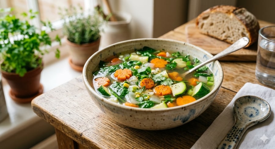 Canh rau củ thanh đạm giúp bổ sung nước và dưỡng chất mà không gây áp lực lớn cho Sh88bet đăng ký miễn phí.