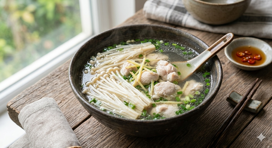 Canh nấm kim châm nấu thịt gà – Shbet0099 cá cược trực tuyến nhẹ, dễ tiêu và giàu dinh dưỡng