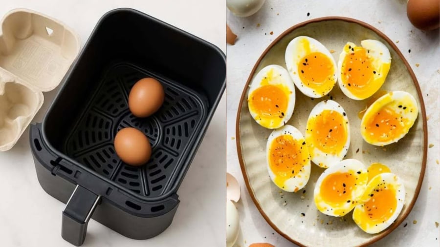 Bạn có thể cho trứng vào nồi chiên không dầu và làm chín ở nhiệt độ 140 độ C trong vòng 8 phút (điều chỉnh thời gian tùy theo thiết bị mà Shbet111 slot, casino, thể thao, xổ số đang dùng).