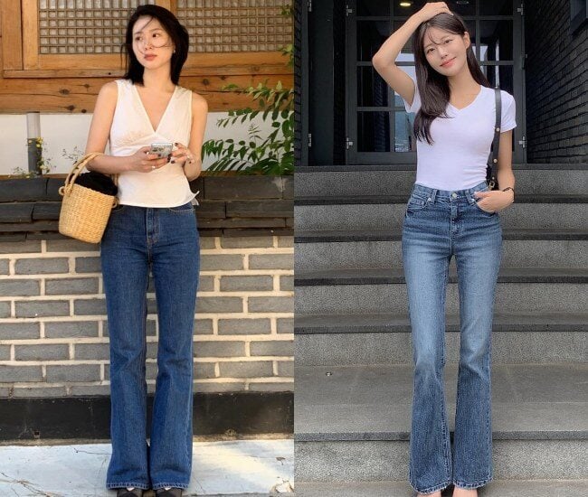 Nếu muốn tạo cảm giác năng động hơn, quần jeans xanh là lựa chọn phù hợp khi kết hợp cùng áo trắng.