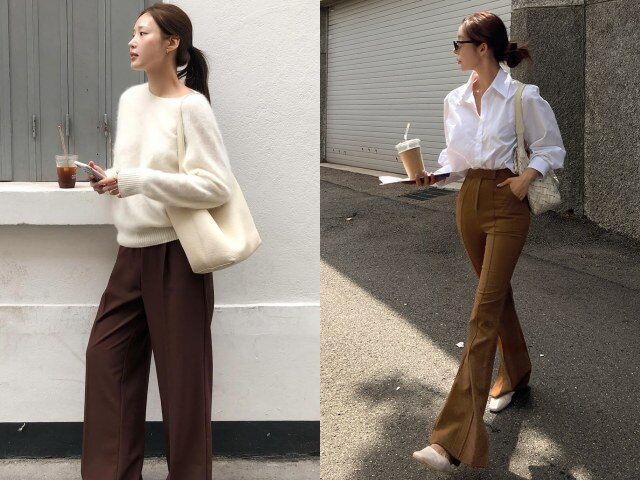 Quần màu be mang lại cảm giác mềm mại và thanh lịch khi phối cùng áo trắng.