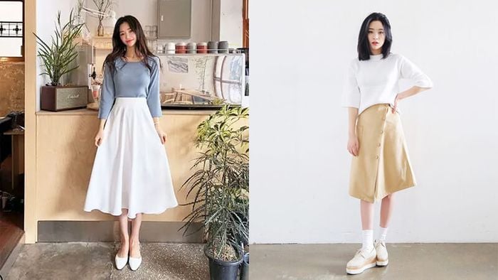 Một trong những ưu điểm lớn nhất của chân váy midi chính là khả năng phối đồ linh hoạt. 