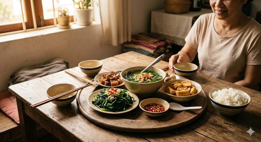 Những loại rau dân dã như rau lang, mồng tơi hay cải xanh có thể giúp bữa ăn hàng ngày cân bằng hơn và hỗ trợ hệ tiêu hóa hoạt động ổn định.