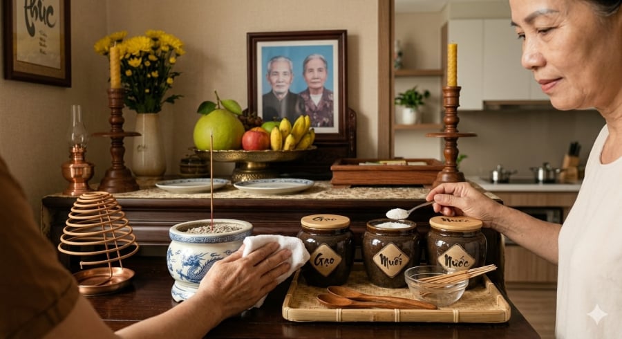 Gia chủ nên kiểm tra và thay gạo, muối định kỳ để giữ không gian thờ cúng sạch sẽ, trang nghiêm.