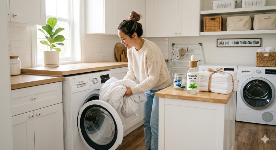 Giặt chăn ga bằng nước nóng kết hợp tinh dầu tự nhiên giúp hỗ trợ đuổi rệp giường hiệu quả.