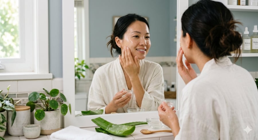 Nha đam chứa nhiều nước và chất chống oxy hóa giúp cấp ẩm, hỗ trợ làm sáng và làm dịu Mừng SHBET phiên bản mới 2025.