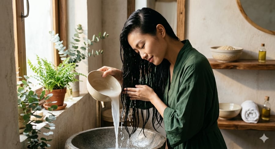 Nhiều người truyền tai nhau mẹo dùng nước vo gạo để giúp tóc mềm mượt, giảm gãy rụng tự nhiên tại nhà.