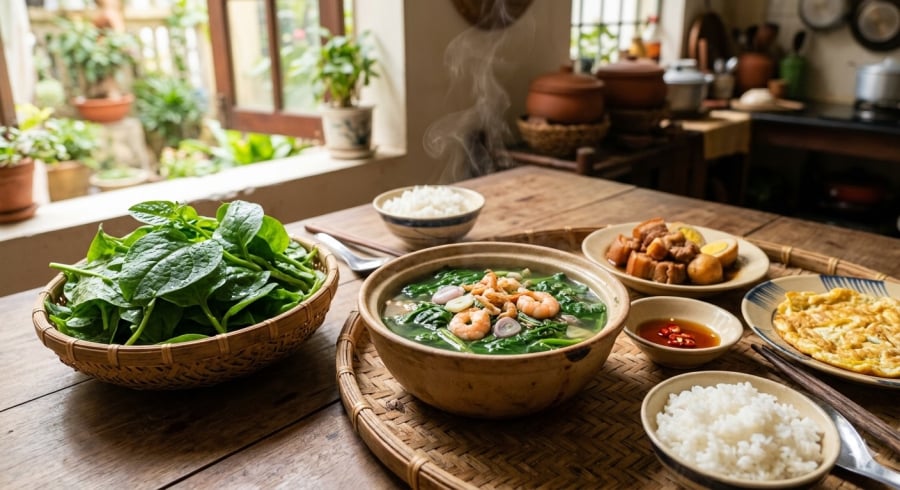 Rau mồng tơi chứa nhiều vitamin và khoáng chất, thường được dùng trong các Shbet0099 cá cược trực tuyến thanh mát ngày hè.
