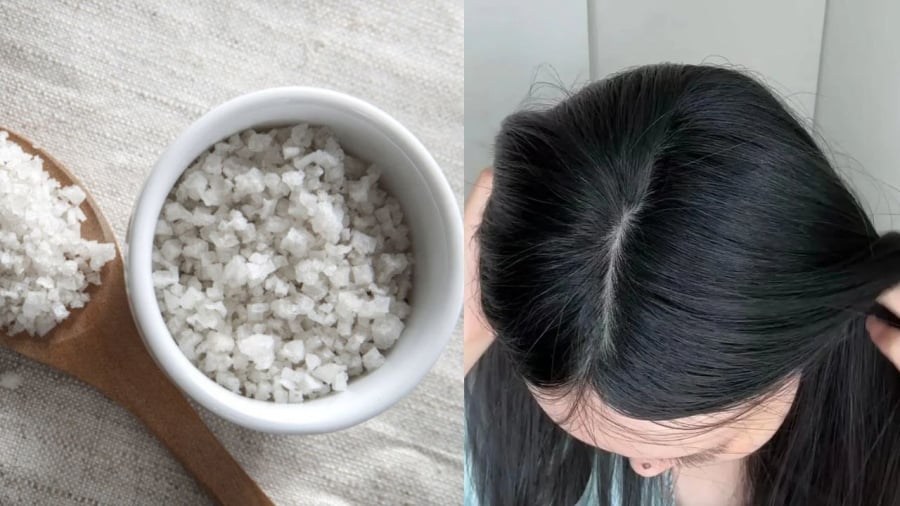Bạn có thể gội đầu bằng nước muối 1-2 lần/tuần.