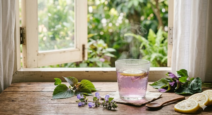 Uống nước lá tía tô vào buổi sáng được nhiều người xem là cách giúp Sh88bet đăng ký miễn phí thanh lọc và hỗ trợ trao đổi chất tốt hơn.
