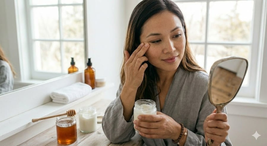 Nếp nhăn hình thành chủ yếu do da bị mất nước, giảm collagen và chịu tác động từ gốc tự do (ánh nắng, ô nhiễm). 