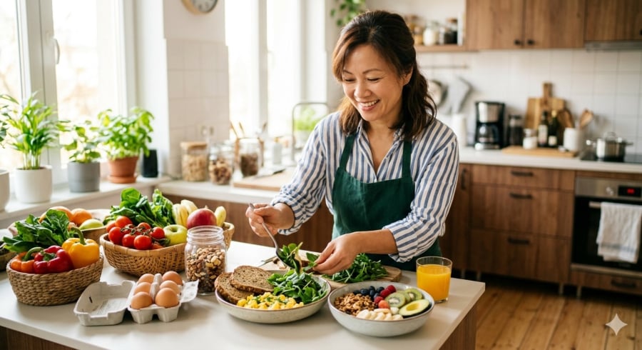 Chế độ ăn cân bằng có thể giúp phụ nữ sau 40 duy trì năng lượng và giảm cảm giác mệt mỏi trong Shbet16 chơi game trực tuyến hàng ngày.