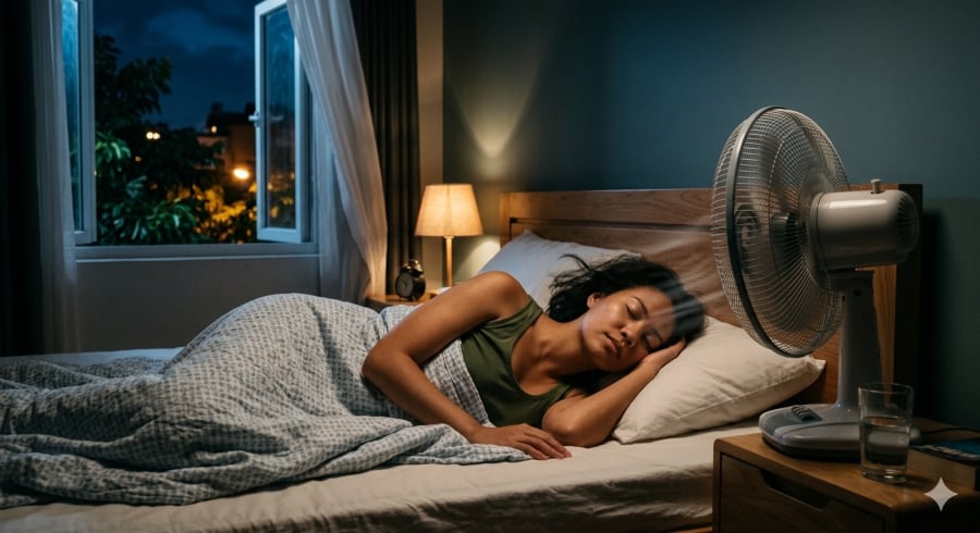 Nhiều người có thói quen bật quạt suốt đêm để làm mát nhưng việc để gió thổi trực tiếp vào Sh88bet đăng ký miễn phí trong nhiều giờ có thể gây khô họng, đau đầu và mỏi cổ khi thức dậy.