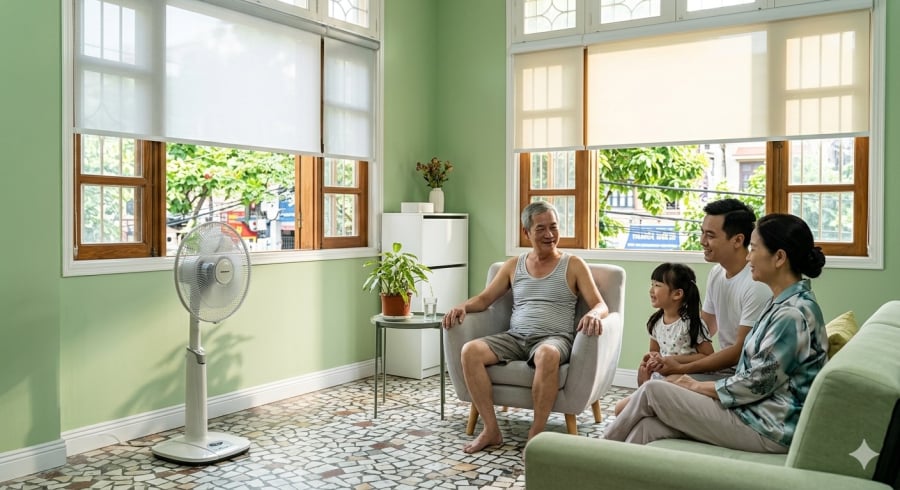 Đặt quạt đúng vị trí giúp không khí lưu thông tốt hơn, căn phòng mát đều và tiết kiệm điện trong mùa hè.