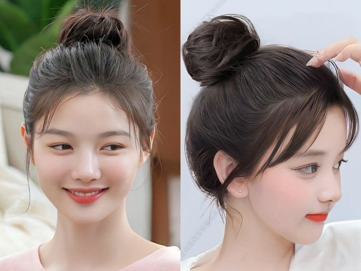 Việc gom gọn toàn bộ tóc lên cao giúp phần cổ và vai gáy trở nên thoáng mát hơn đáng kể.    