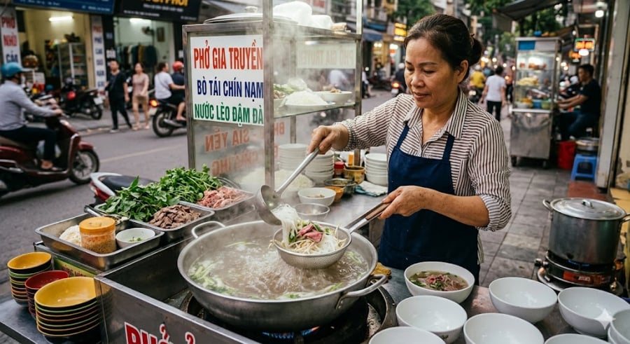 Phở là sự tổng hòa của rất nhiều nguyên liệu tươi sống và gia vị thanh nhã như: thịt bò tái, hành hoa, rau mùi, gừng, thảo quả... 