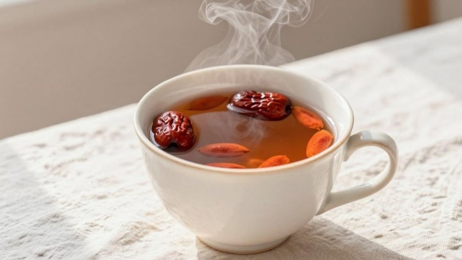Trà táo đỏ kỷ tử có tác dụng bổ sung khí huyết, dưỡng gan.