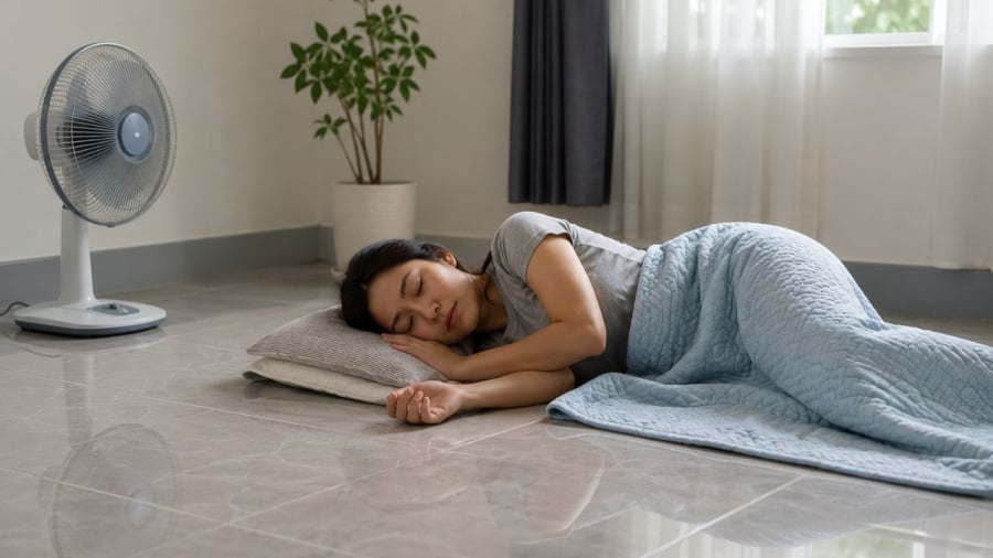 Nằm ngủ dưới sàn nhà có thể giúp mát hơn nhưng cần chú ý