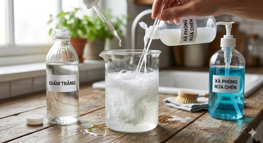 Sự kết hợp giữa tính axit nhẹ, khử mùi của giấm và khả năng tạo bọt, bẻ gãy liên kết chất bẩn của xà phòng tạo nên một hỗn hợp làm sạch đa năng, an toàn và cực kỳ tiết kiệm đã được chuyên trang Sohu đăng tải.    