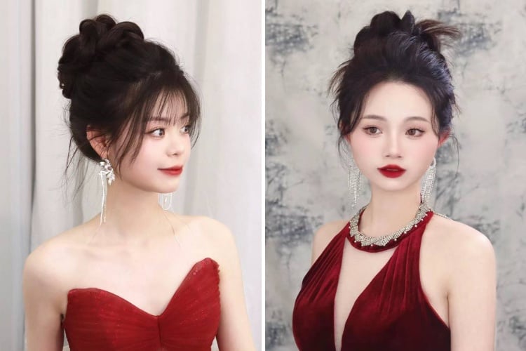 Độ cao của búi tóc giúp tăng chiều cao thị giác, từ đó khiến tổng thể trở nên thanh thoát hơn.