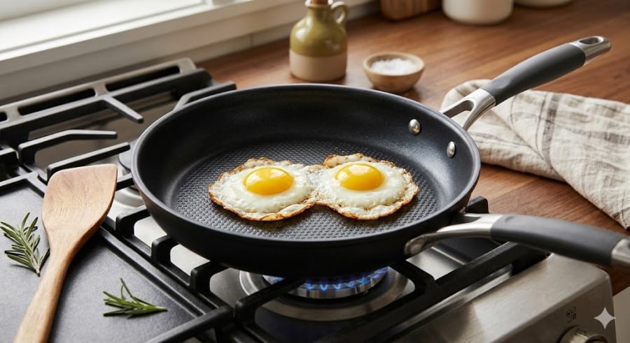 Đây là lỗi kinh điển nhất. Với chảo chống dính, tuyệt đối không đợi chảo nóng đỏ rồi mới đổ dầu. 